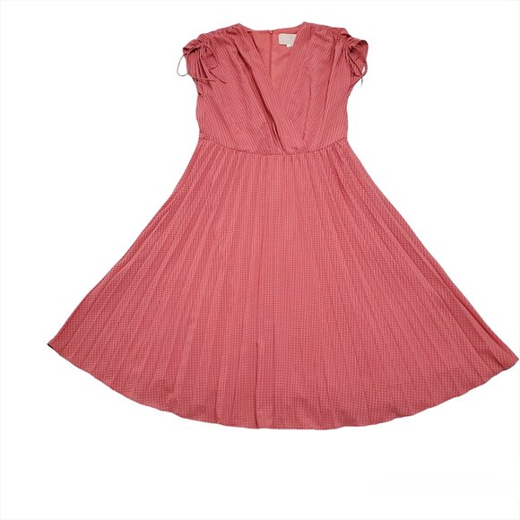 Gal Meets Glam Women Angelica Pleated Midi Dress 14 Pink Faux Wrap Shoulder Ties - Picture 4 of 11